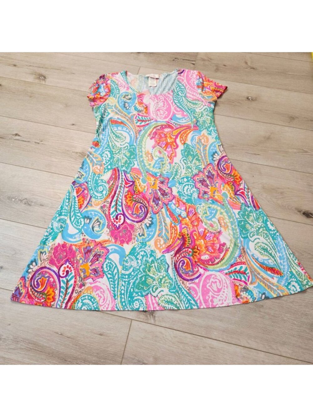 Paisley Print short sleeve Psychedelic Boho Resort Art to Wear Sz Sm Dress